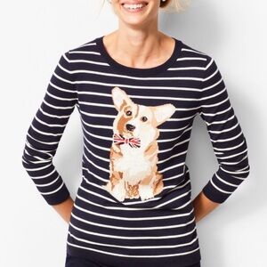 Talbots Corgi Dog Striped Navy NWOT Sweater size L